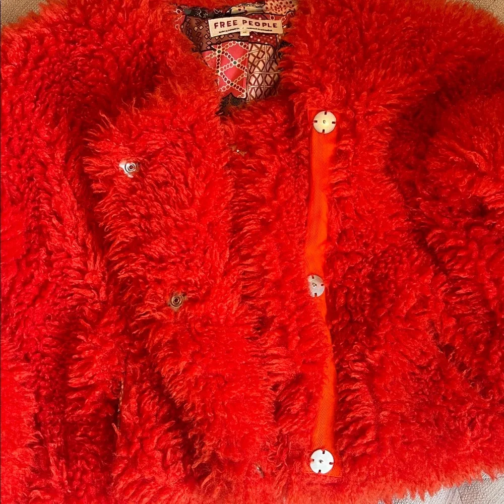 EUC. Free People Lena Teddy Jacket Orangish-red XS - Picture 7 of 11